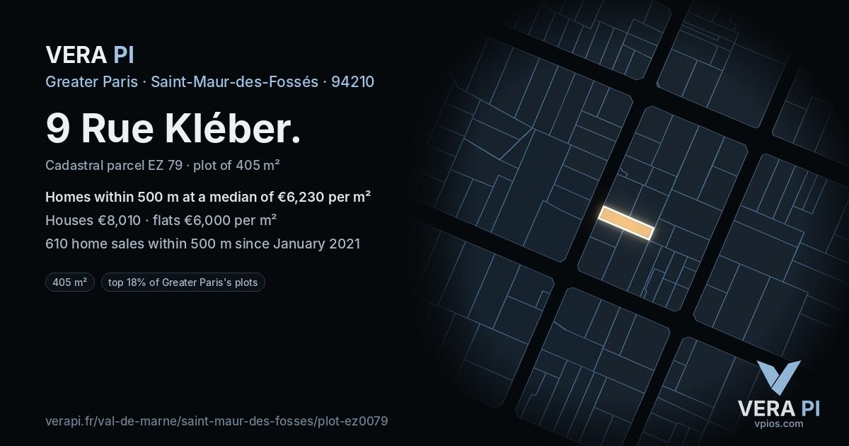 9 Rue Kléber, Saint-Maur-des-Fossés at night – the plot lit, the parcels around coloured by the prices near them