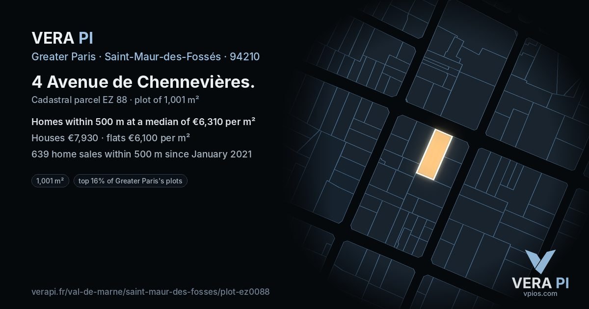 4 Avenue de Chennevières, Saint-Maur-des-Fossés at night – the plot lit, the parcels around coloured by the prices near them