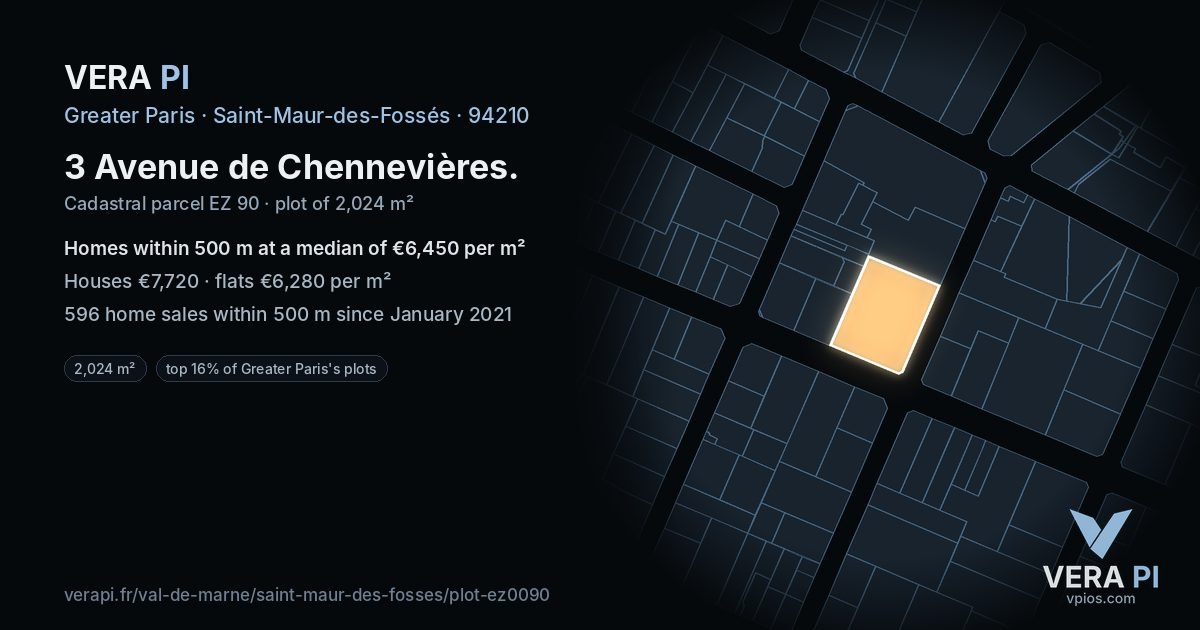 3 Avenue de Chennevières, Saint-Maur-des-Fossés at night – the plot lit, the parcels around coloured by the prices near them
