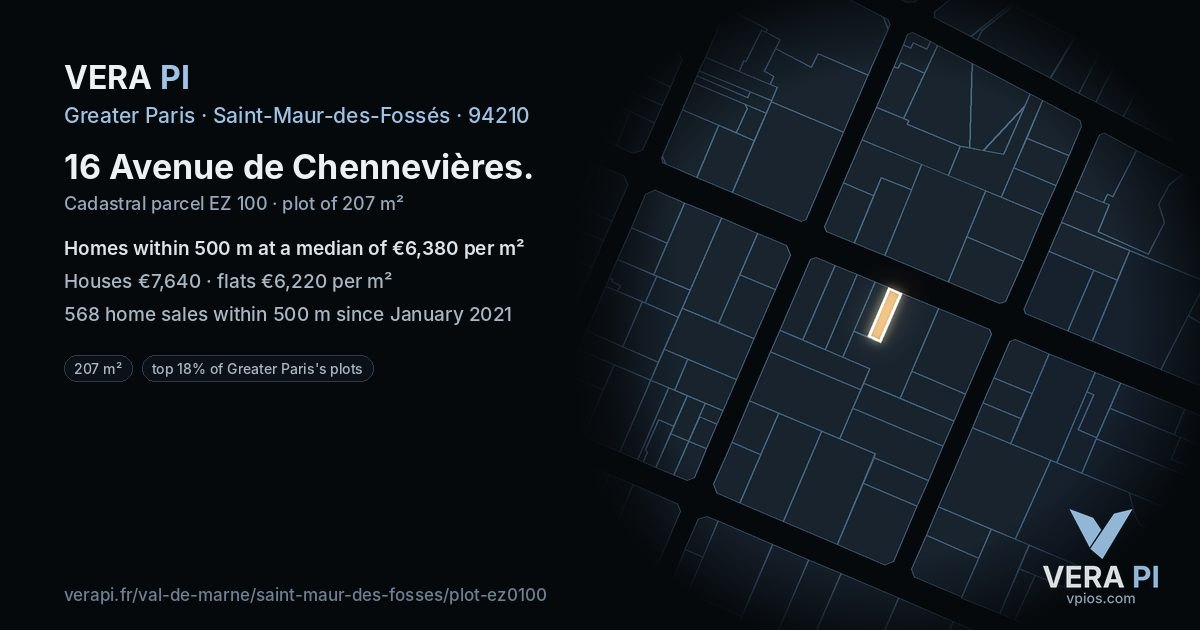 16 Avenue de Chennevières, Saint-Maur-des-Fossés at night – the plot lit, the parcels around coloured by the prices near them