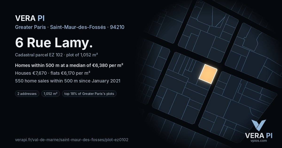 6 Rue Lamy, Saint-Maur-des-Fossés at night – the plot lit, the parcels around coloured by the prices near them