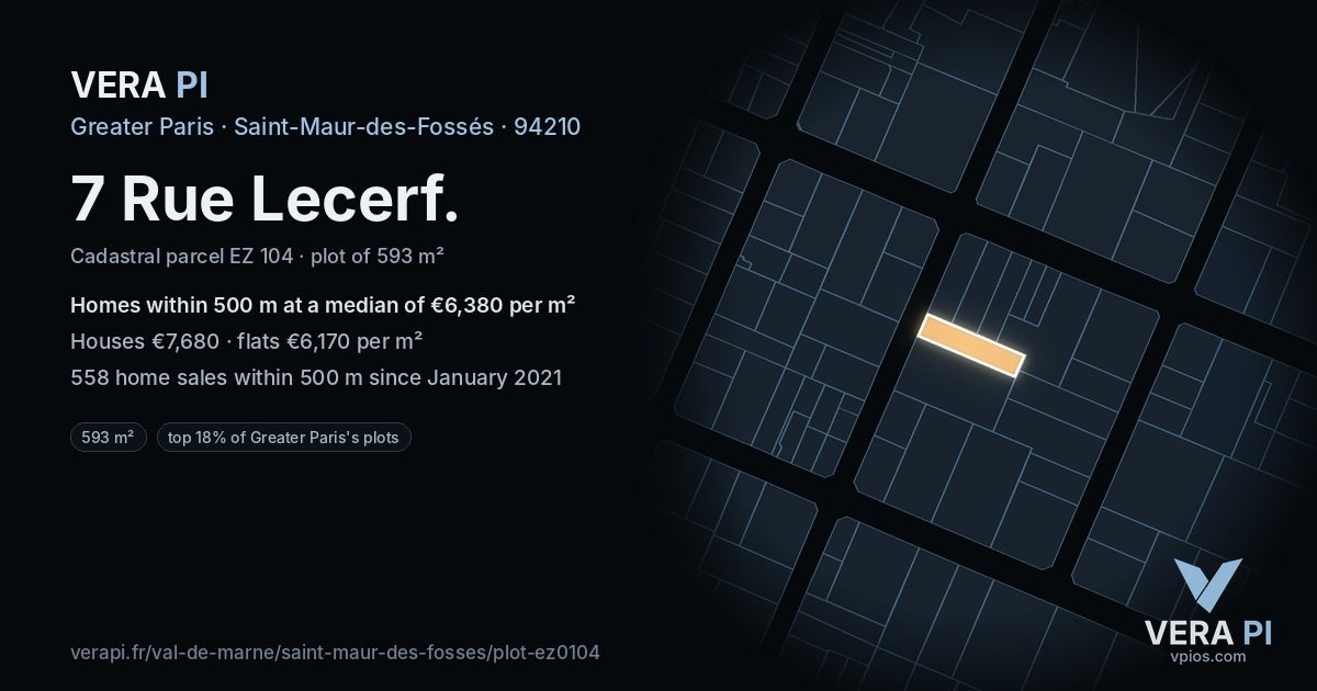 7 Rue Lecerf, Saint-Maur-des-Fossés at night – the plot lit, the parcels around coloured by the prices near them