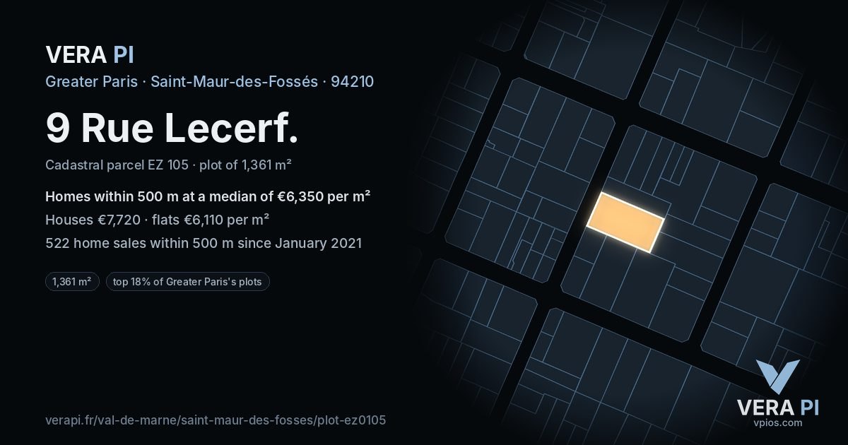 9 Rue Lecerf, Saint-Maur-des-Fossés at night – the plot lit, the parcels around coloured by the prices near them