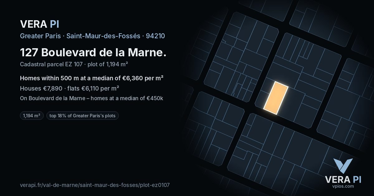 127 Boulevard de la Marne, Saint-Maur-des-Fossés at night – the plot lit, the parcels around coloured by the prices near them