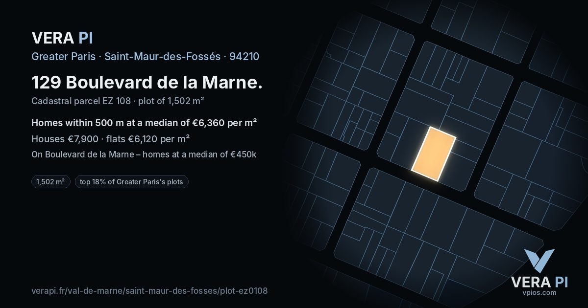 129 Boulevard de la Marne, Saint-Maur-des-Fossés at night – the plot lit, the parcels around coloured by the prices near them