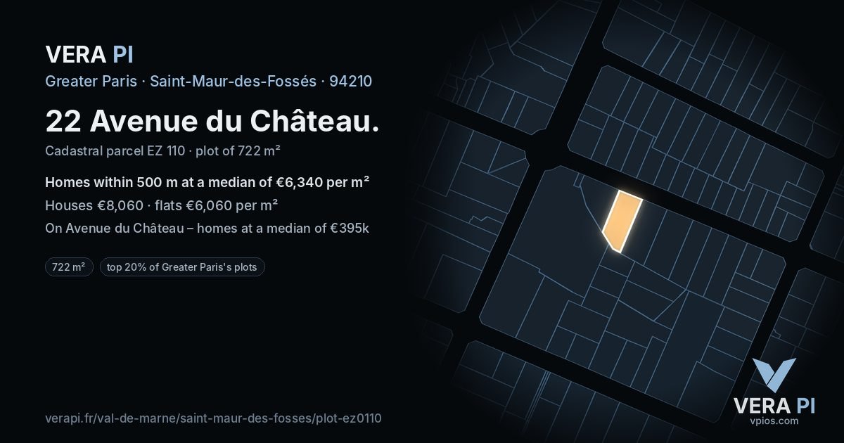 22 Avenue du Château, Saint-Maur-des-Fossés at night – the plot lit, the parcels around coloured by the prices near them