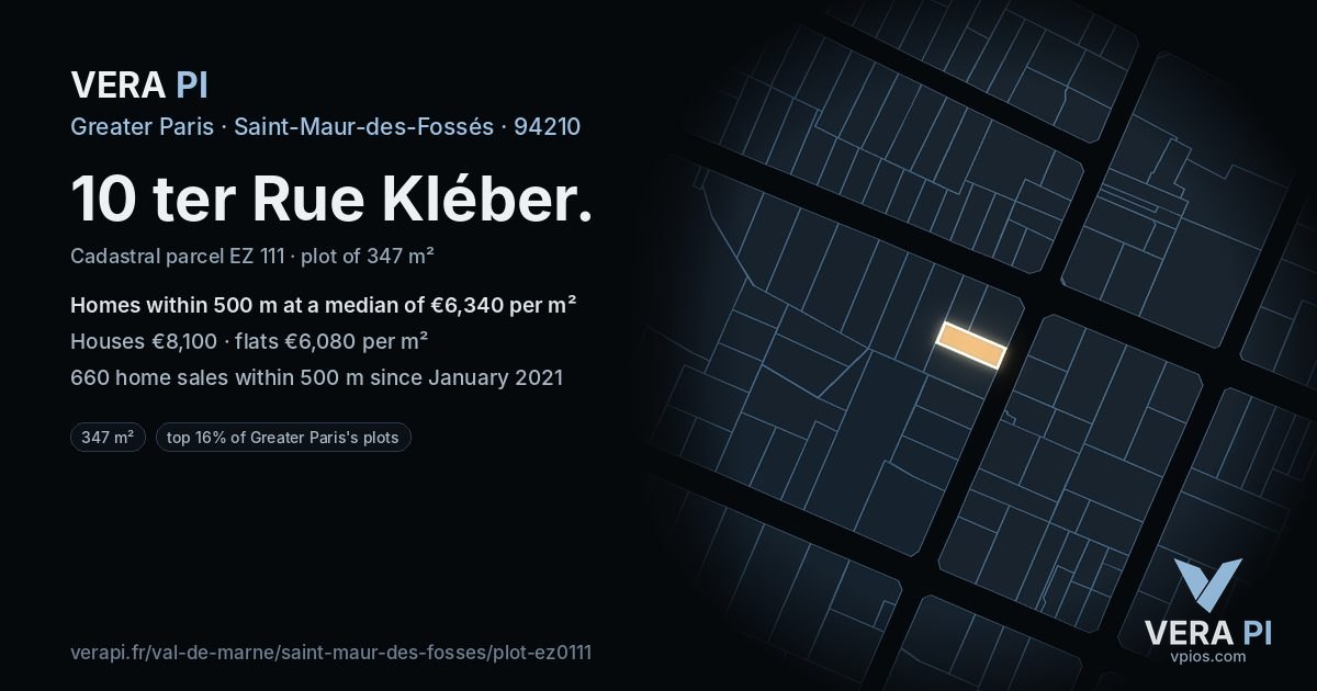 10 ter Rue Kléber, Saint-Maur-des-Fossés at night – the plot lit, the parcels around coloured by the prices near them