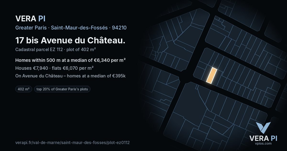 17 bis Avenue du Château, Saint-Maur-des-Fossés at night – the plot lit, the parcels around coloured by the prices near them