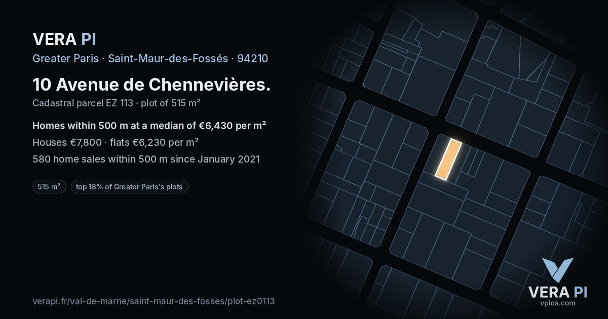 10 Avenue de Chennevières, Saint-Maur-des-Fossés at night – the plot lit, the parcels around coloured by the prices near them