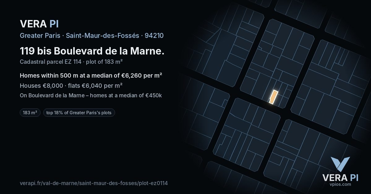 119 bis Boulevard de la Marne, Saint-Maur-des-Fossés at night – the plot lit, the parcels around coloured by the prices near them