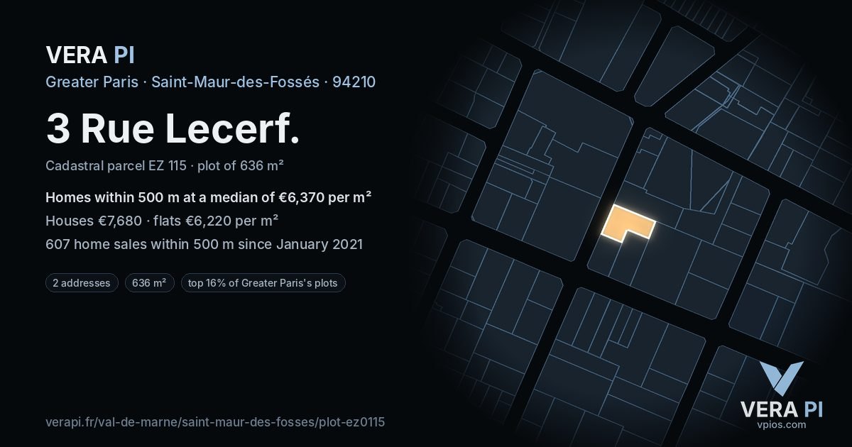 3 Rue Lecerf, Saint-Maur-des-Fossés at night – the plot lit, the parcels around coloured by the prices near them