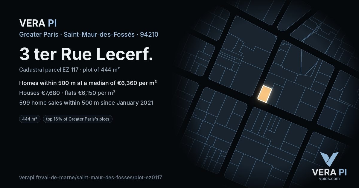3 ter Rue Lecerf, Saint-Maur-des-Fossés at night – the plot lit, the parcels around coloured by the prices near them