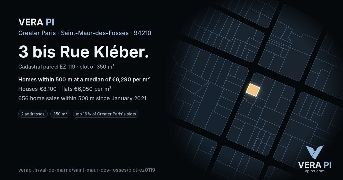 3 bis Rue Kléber, Saint-Maur-des-Fossés at night – the plot lit, the parcels around coloured by the prices near them