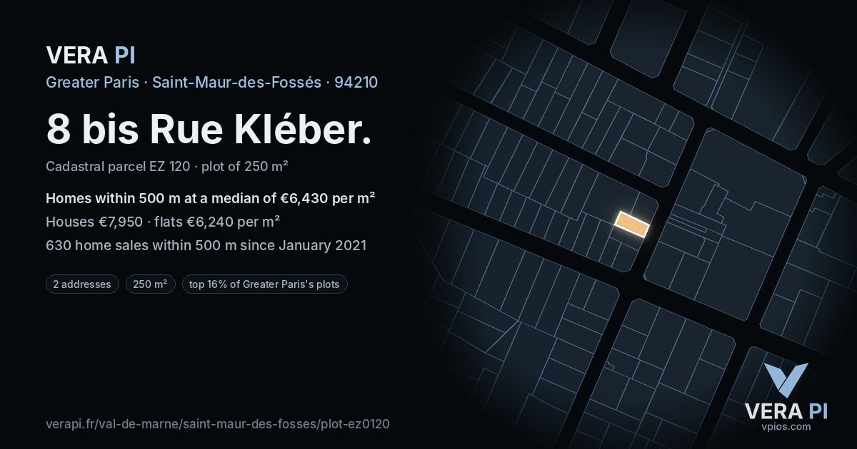 8 bis Rue Kléber, Saint-Maur-des-Fossés at night – the plot lit, the parcels around coloured by the prices near them