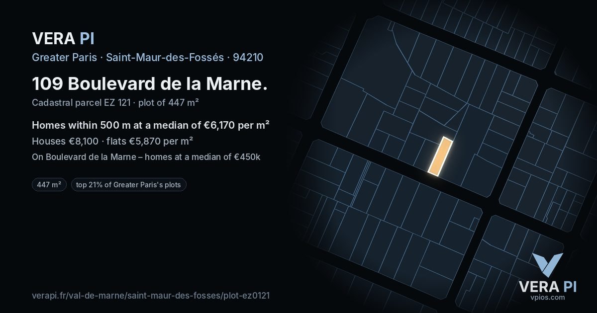 109 Boulevard de la Marne, Saint-Maur-des-Fossés at night – the plot lit, the parcels around coloured by the prices near them