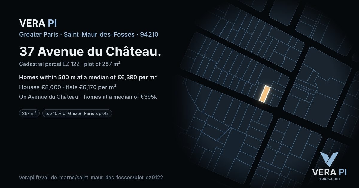 37 Avenue du Château, Saint-Maur-des-Fossés at night – the plot lit, the parcels around coloured by the prices near them