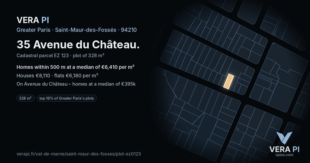 35 Avenue du Château, Saint-Maur-des-Fossés at night – the plot lit, the parcels around coloured by the prices near them