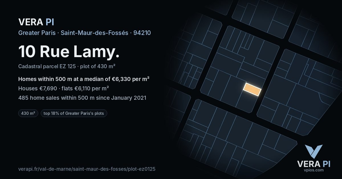 10 Rue Lamy, Saint-Maur-des-Fossés at night – the plot lit, the parcels around coloured by the prices near them