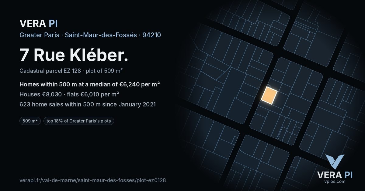 7 Rue Kléber, Saint-Maur-des-Fossés at night – the plot lit, the parcels around coloured by the prices near them