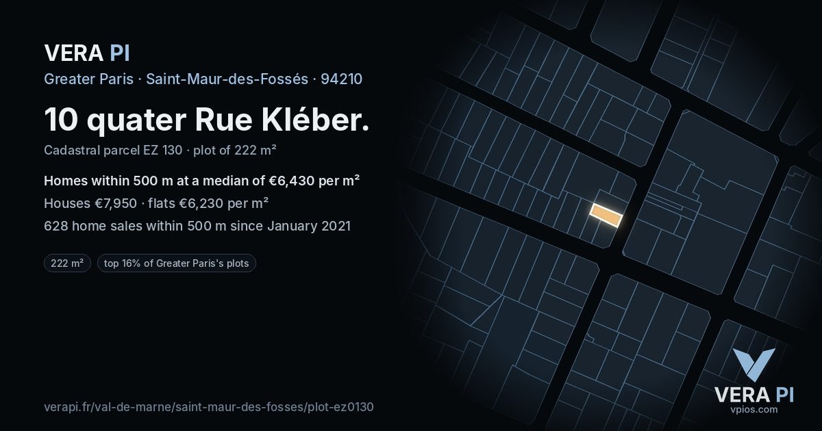 10 quater Rue Kléber, Saint-Maur-des-Fossés at night – the plot lit, the parcels around coloured by the prices near them