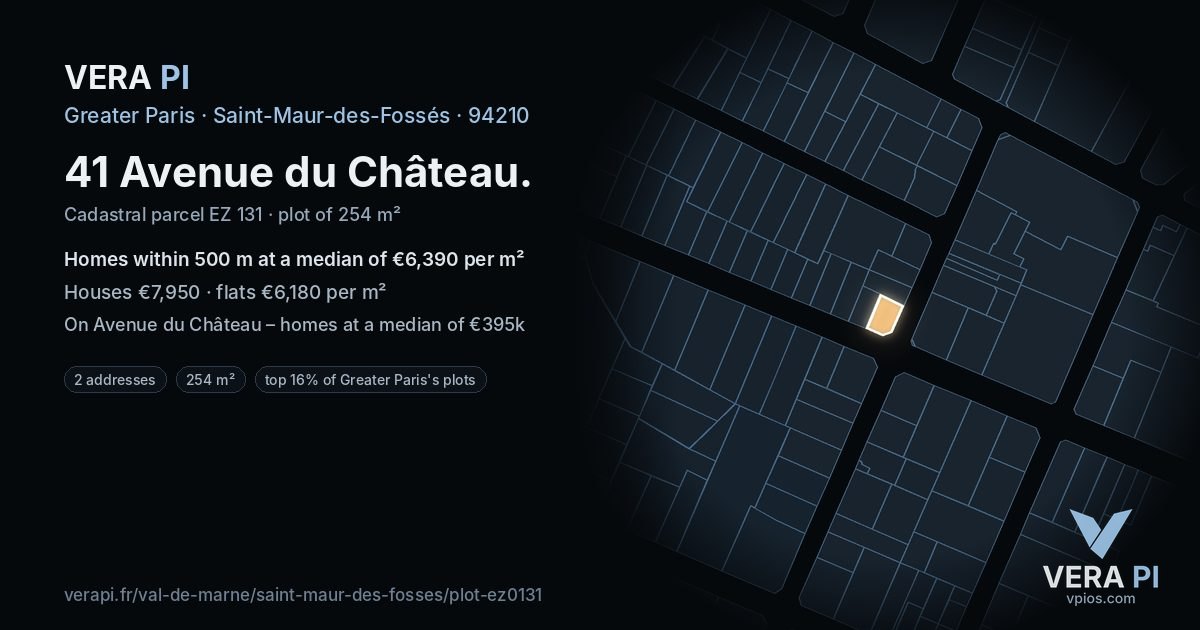 41 Avenue du Château, Saint-Maur-des-Fossés at night – the plot lit, the parcels around coloured by the prices near them