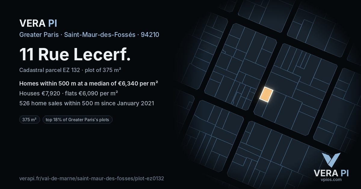 11 Rue Lecerf, Saint-Maur-des-Fossés at night – the plot lit, the parcels around coloured by the prices near them