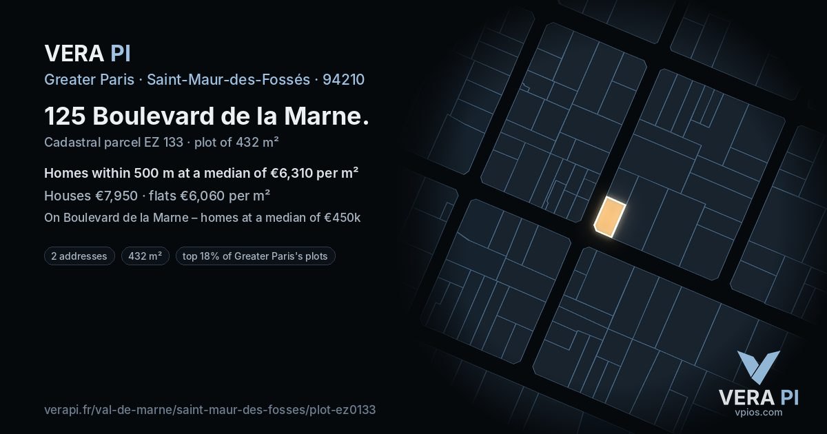 125 Boulevard de la Marne, Saint-Maur-des-Fossés at night – the plot lit, the parcels around coloured by the prices near them