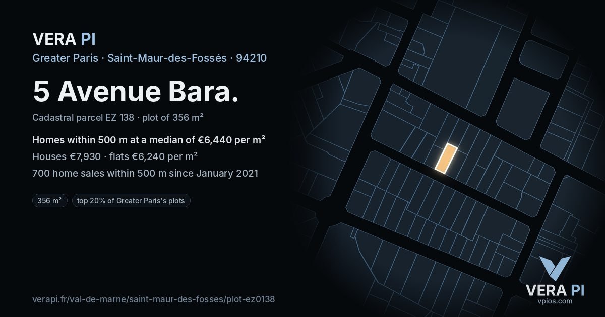 5 Avenue Bara, Saint-Maur-des-Fossés at night – the plot lit, the parcels around coloured by the prices near them