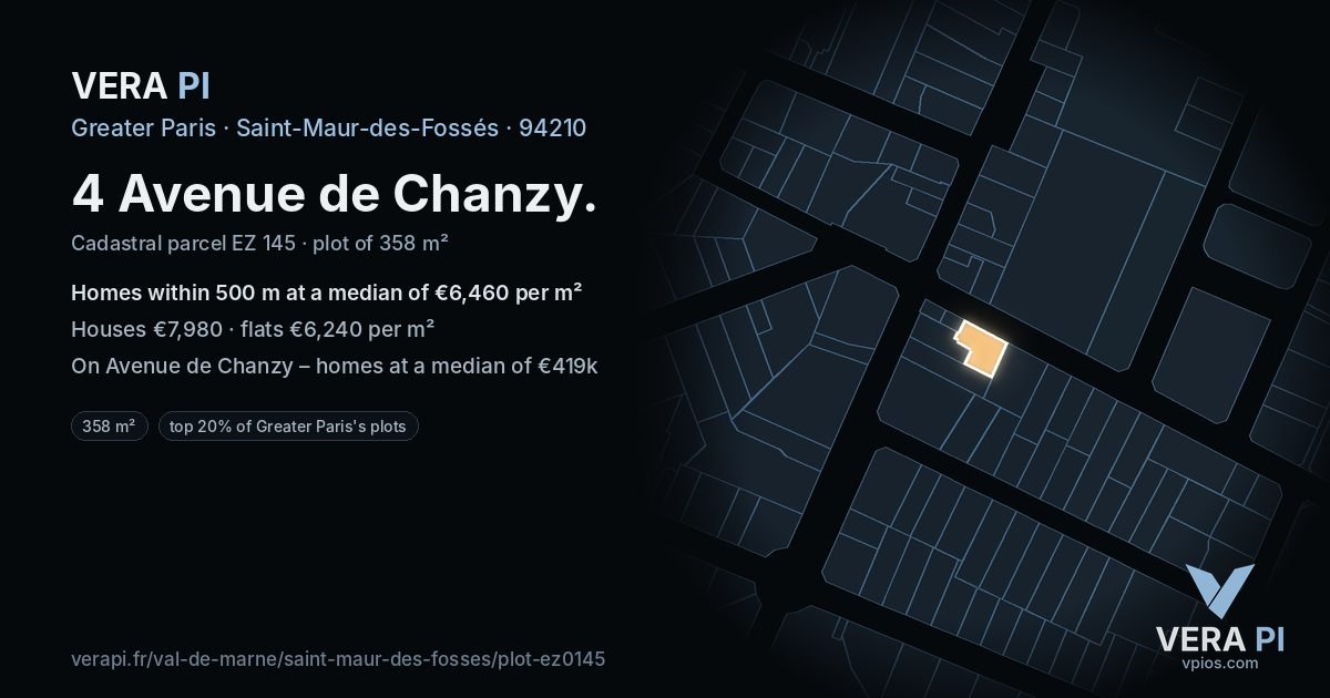 4 Avenue de Chanzy, Saint-Maur-des-Fossés at night – the plot lit, the parcels around coloured by the prices near them