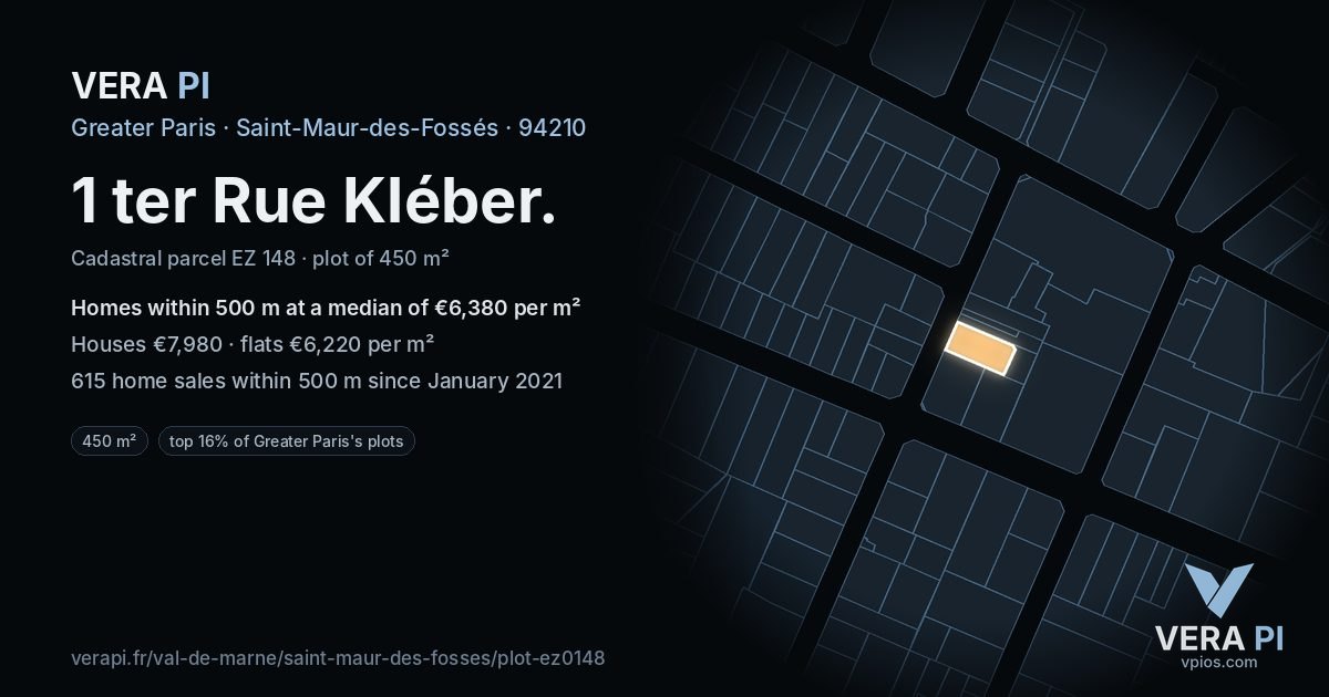 1 ter Rue Kléber, Saint-Maur-des-Fossés at night – the plot lit, the parcels around coloured by the prices near them
