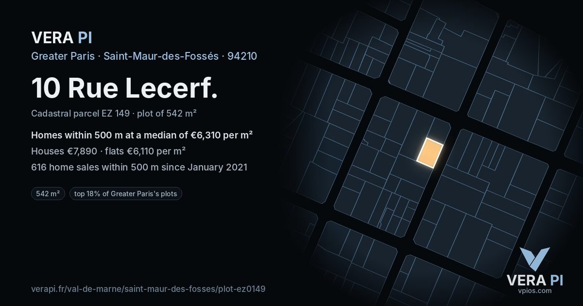 10 Rue Lecerf, Saint-Maur-des-Fossés at night – the plot lit, the parcels around coloured by the prices near them
