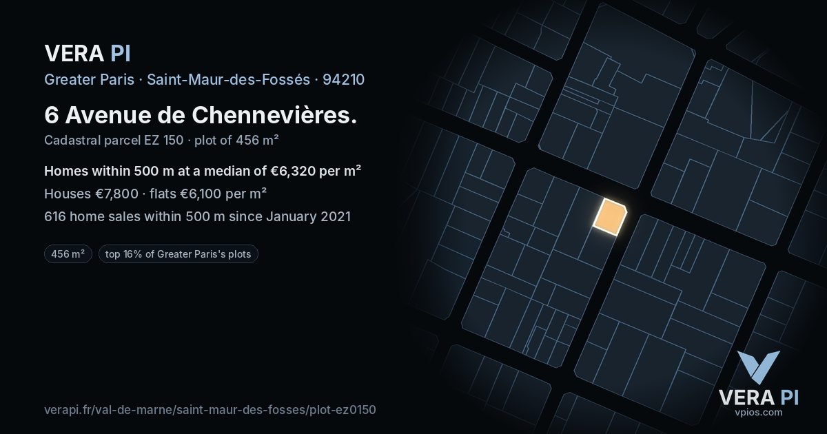 6 Avenue de Chennevières, Saint-Maur-des-Fossés at night – the plot lit, the parcels around coloured by the prices near them