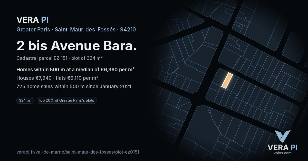 2 bis Avenue Bara, Saint-Maur-des-Fossés at night – the plot lit, the parcels around coloured by the prices near them