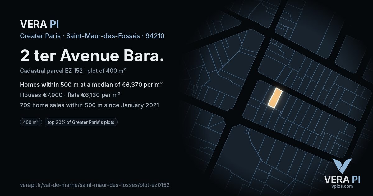 2 ter Avenue Bara, Saint-Maur-des-Fossés at night – the plot lit, the parcels around coloured by the prices near them