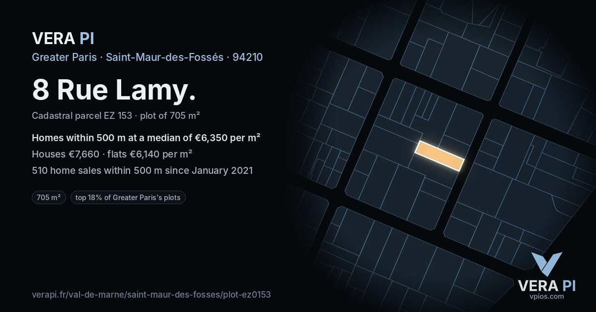 8 Rue Lamy, Saint-Maur-des-Fossés at night – the plot lit, the parcels around coloured by the prices near them