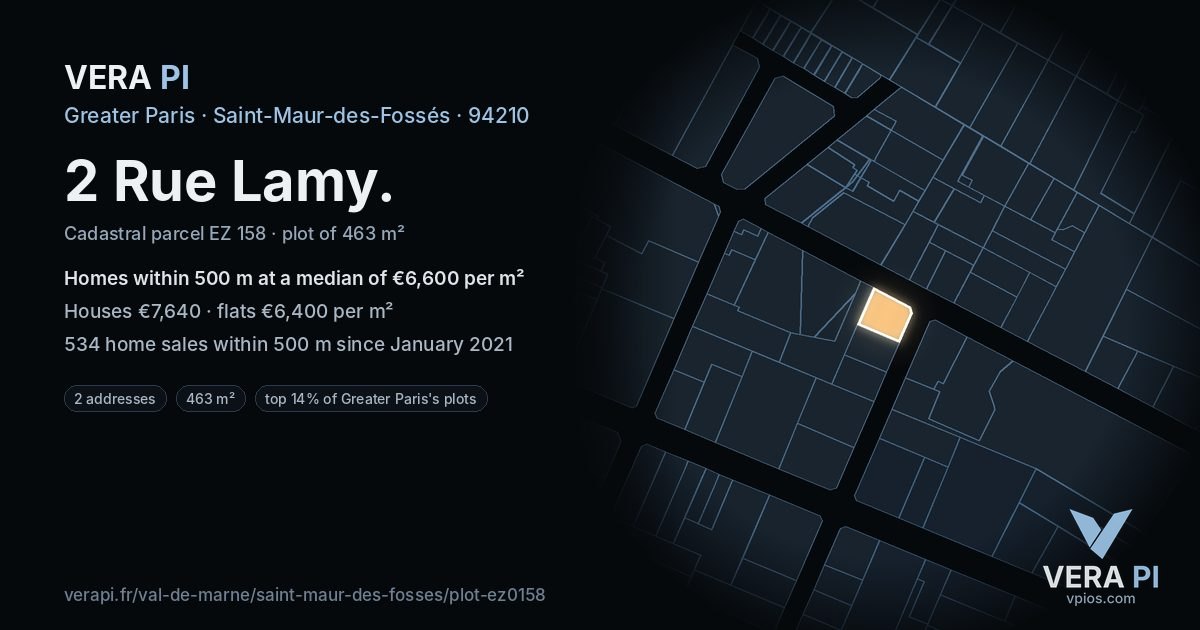 2 Rue Lamy, Saint-Maur-des-Fossés at night – the plot lit, the parcels around coloured by the prices near them