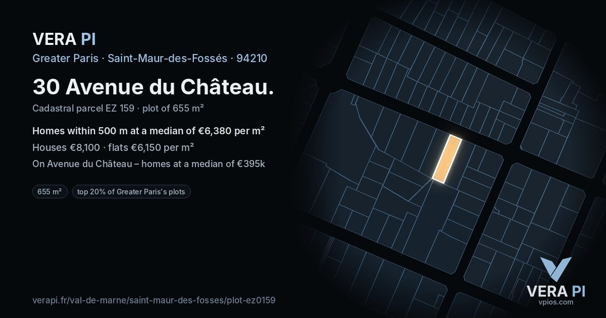 30 Avenue du Château, Saint-Maur-des-Fossés at night – the plot lit, the parcels around coloured by the prices near them