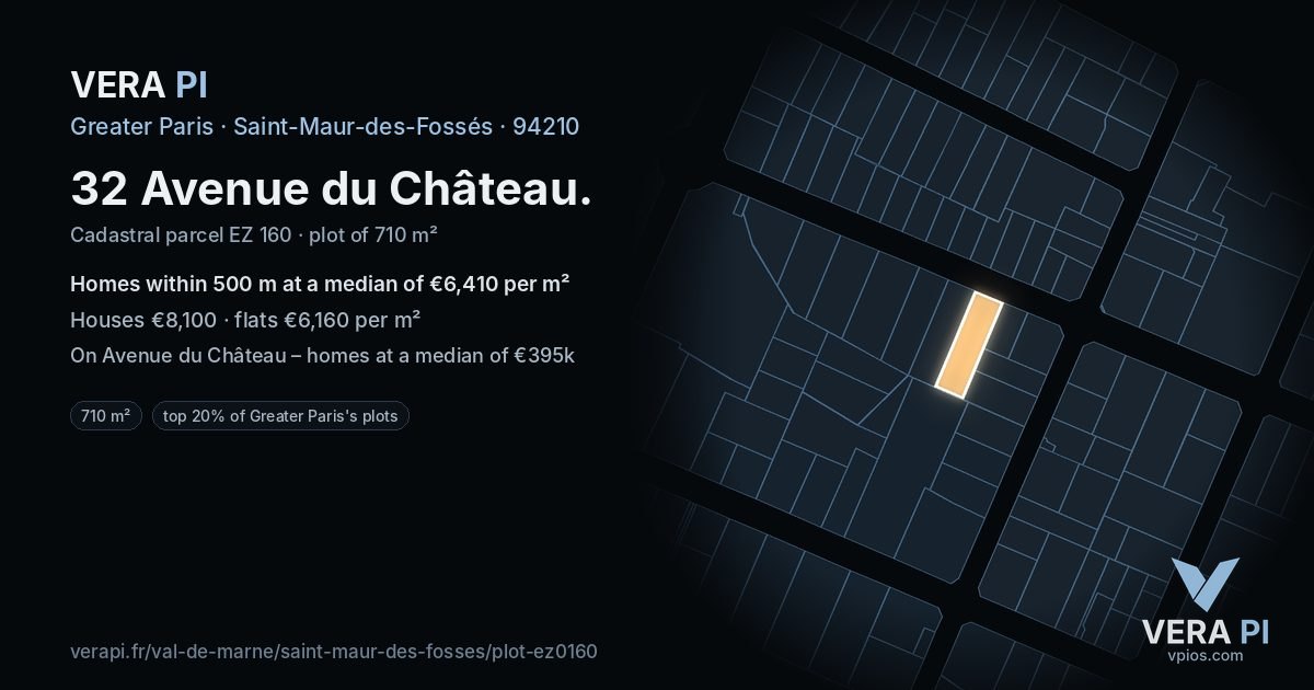 32 Avenue du Château, Saint-Maur-des-Fossés at night – the plot lit, the parcels around coloured by the prices near them