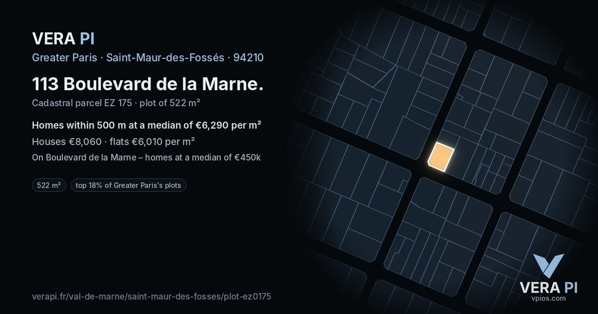 113 Boulevard de la Marne, Saint-Maur-des-Fossés at night – the plot lit, the parcels around coloured by the prices near them