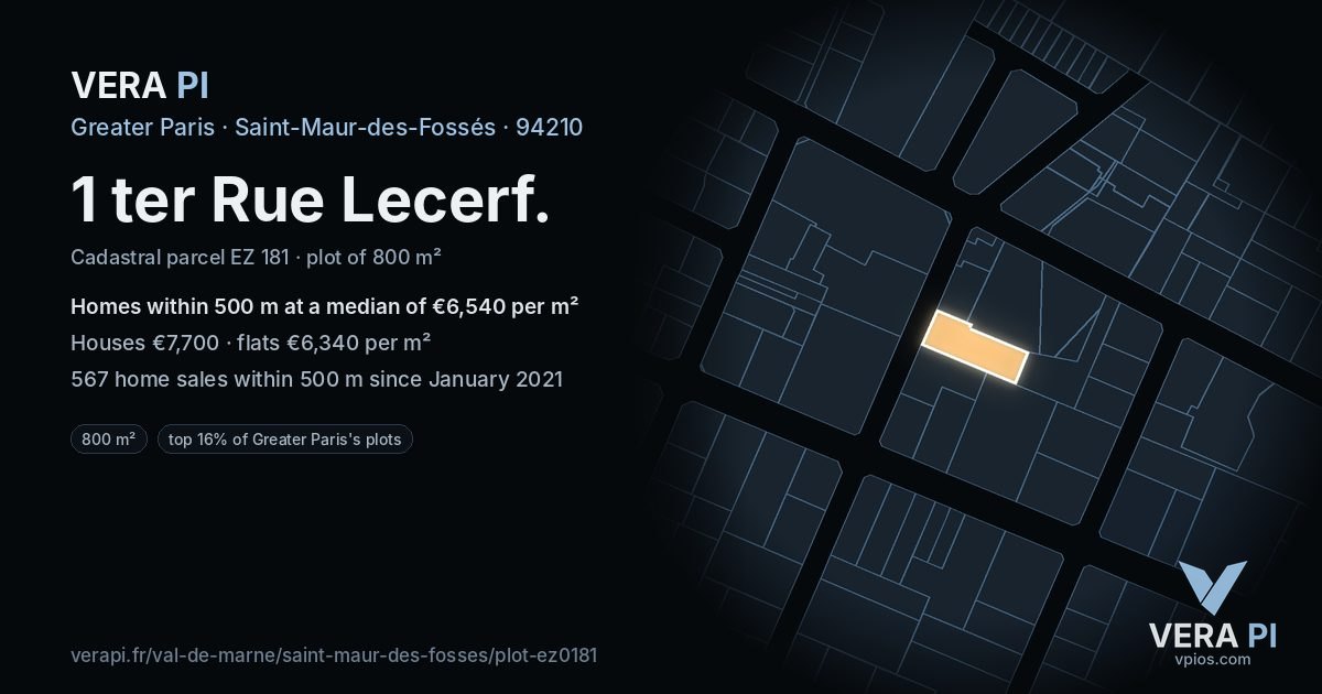 1 ter Rue Lecerf, Saint-Maur-des-Fossés at night – the plot lit, the parcels around coloured by the prices near them