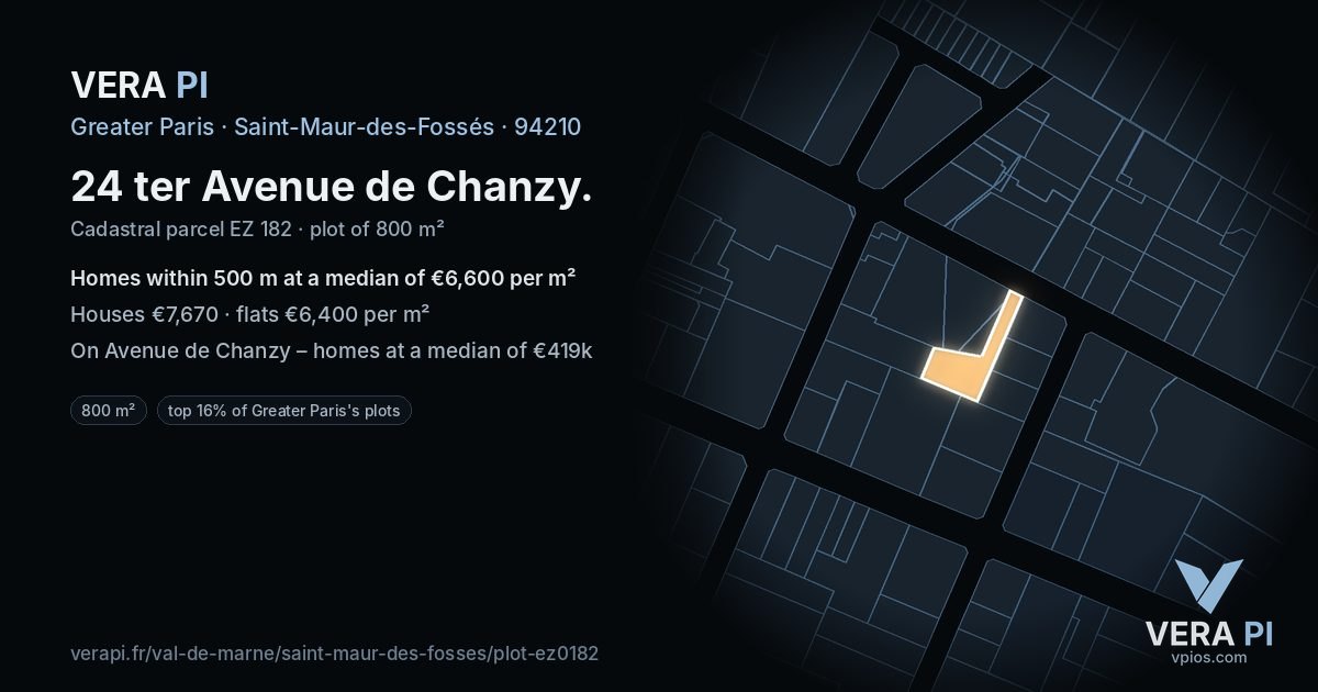 24 ter Avenue de Chanzy, Saint-Maur-des-Fossés at night – the plot lit, the parcels around coloured by the prices near them