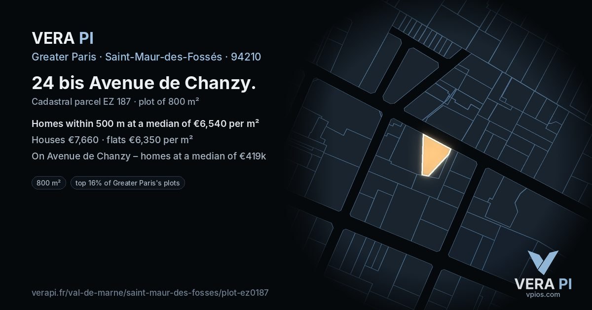 24 bis Avenue de Chanzy, Saint-Maur-des-Fossés at night – the plot lit, the parcels around coloured by the prices near them