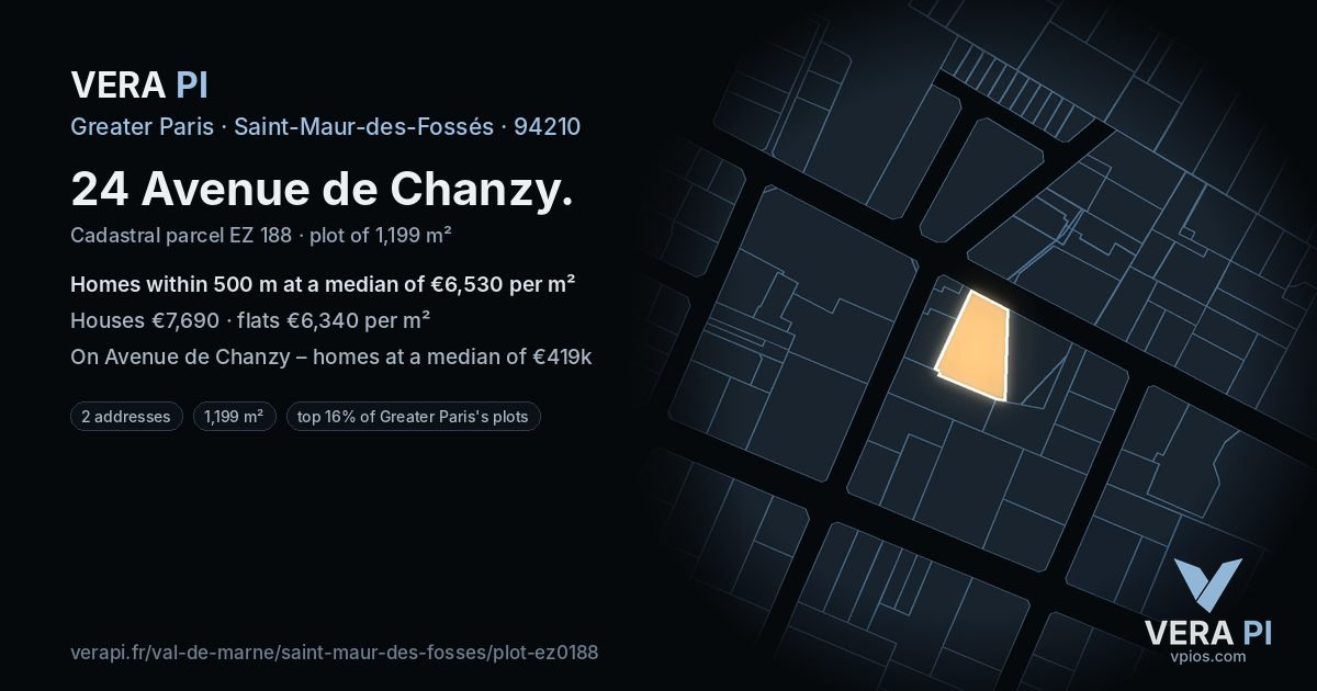 24 Avenue de Chanzy, Saint-Maur-des-Fossés at night – the plot lit, the parcels around coloured by the prices near them