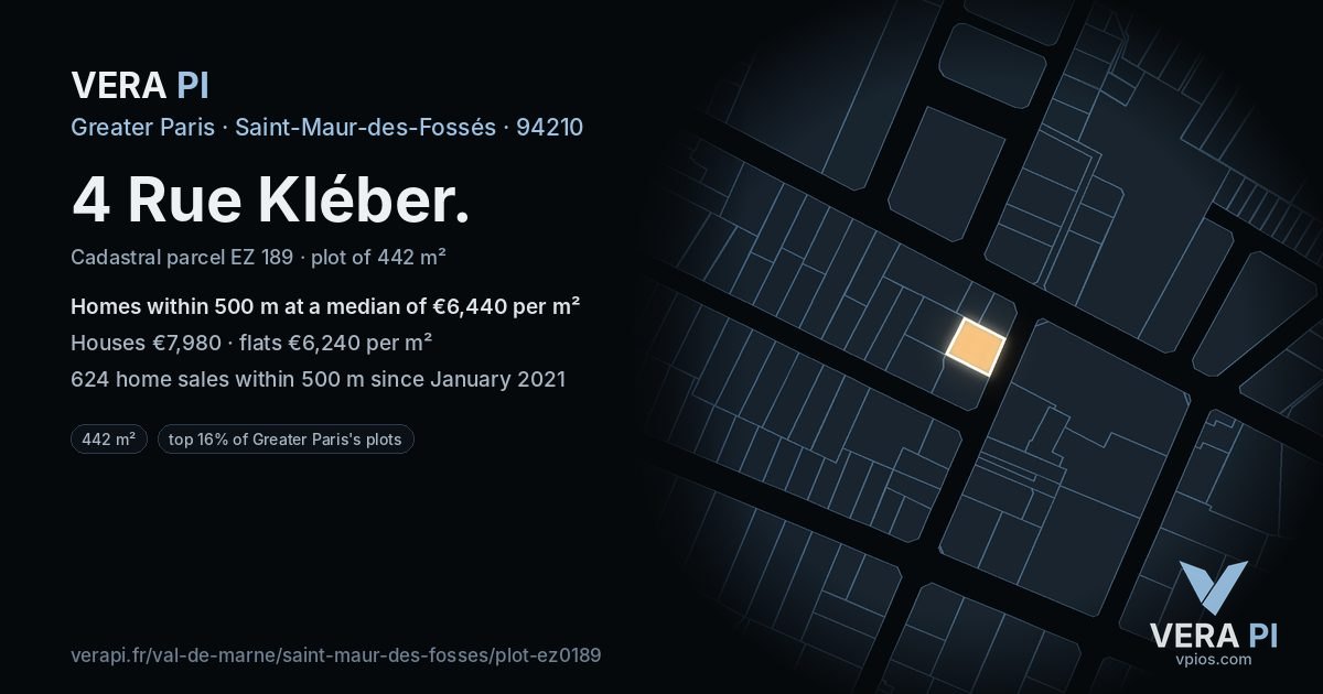 4 Rue Kléber, Saint-Maur-des-Fossés at night – the plot lit, the parcels around coloured by the prices near them