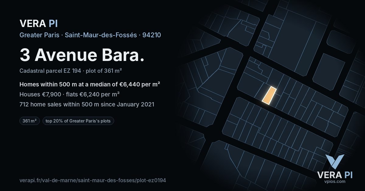 3 Avenue Bara, Saint-Maur-des-Fossés at night – the plot lit, the parcels around coloured by the prices near them