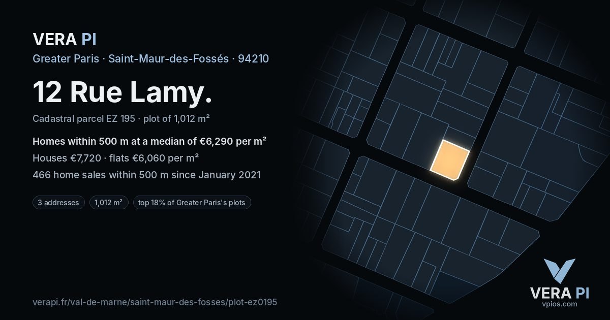 12 Rue Lamy, Saint-Maur-des-Fossés at night – the plot lit, the parcels around coloured by the prices near them