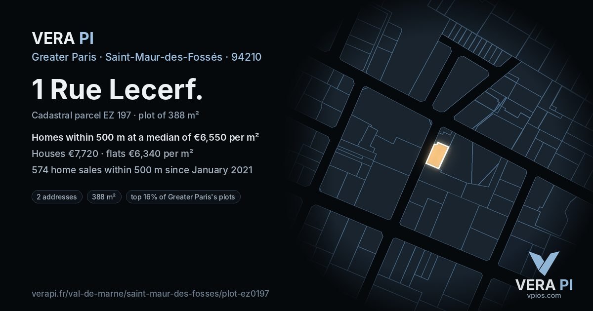 1 Rue Lecerf, Saint-Maur-des-Fossés at night – the plot lit, the parcels around coloured by the prices near them