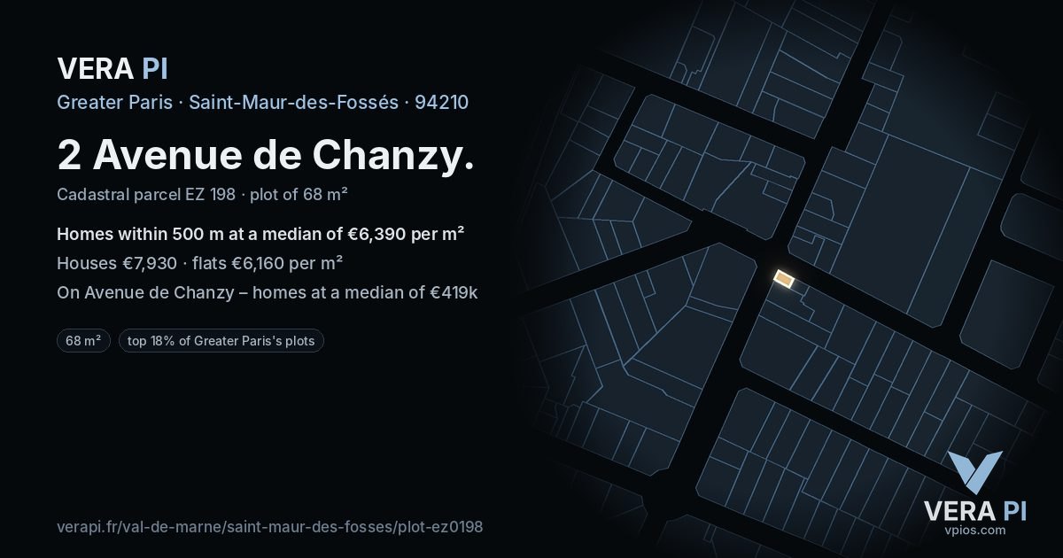 2 Avenue de Chanzy, Saint-Maur-des-Fossés at night – the plot lit, the parcels around coloured by the prices near them