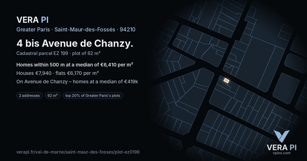 4 bis Avenue de Chanzy, Saint-Maur-des-Fossés at night – the plot lit, the parcels around coloured by the prices near them