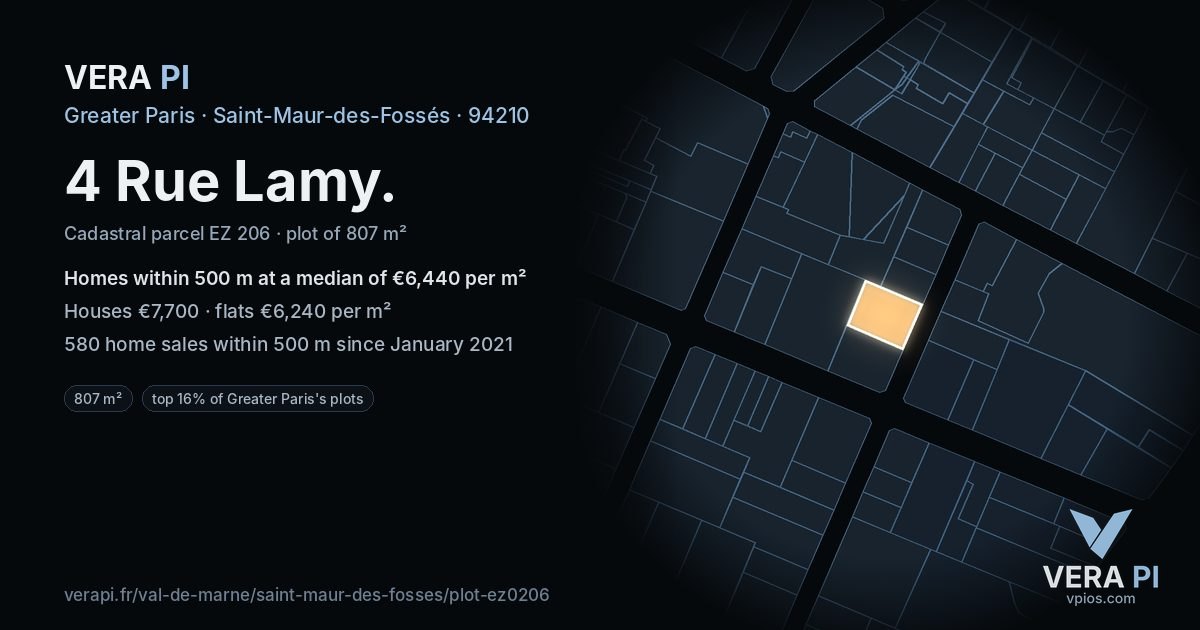 4 Rue Lamy, Saint-Maur-des-Fossés at night – the plot lit, the parcels around coloured by the prices near them